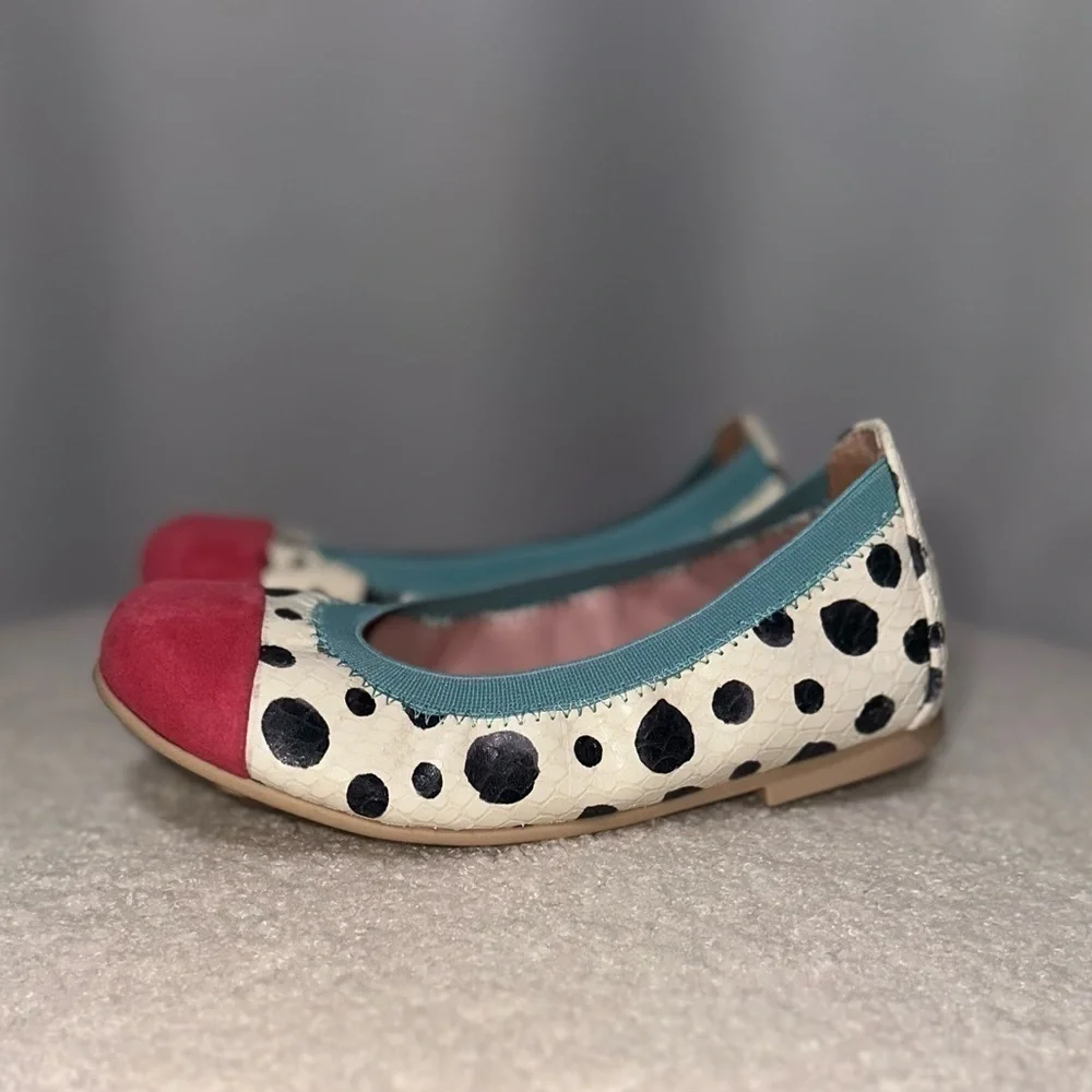 Pretty Ballerinas Kids Handmade Valerie Polka Dot Croc Embossed Leather Flats